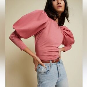 Nation Puff Sleeve Daniella Combo Party Tee Womens Small Pink Geranium Feminine